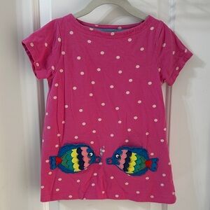 Mini Boden Pink Polka Dot Tunic shirt with Colorful Fish